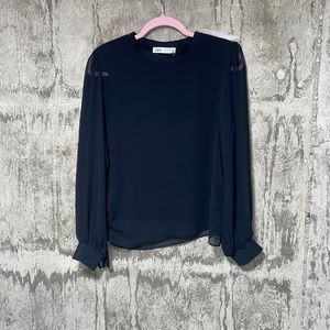 Zara Women's Black Chiffon Blouse NWT